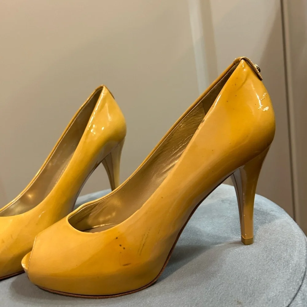 Stuart Weitzman Patent Leather Peep-Toe Heels